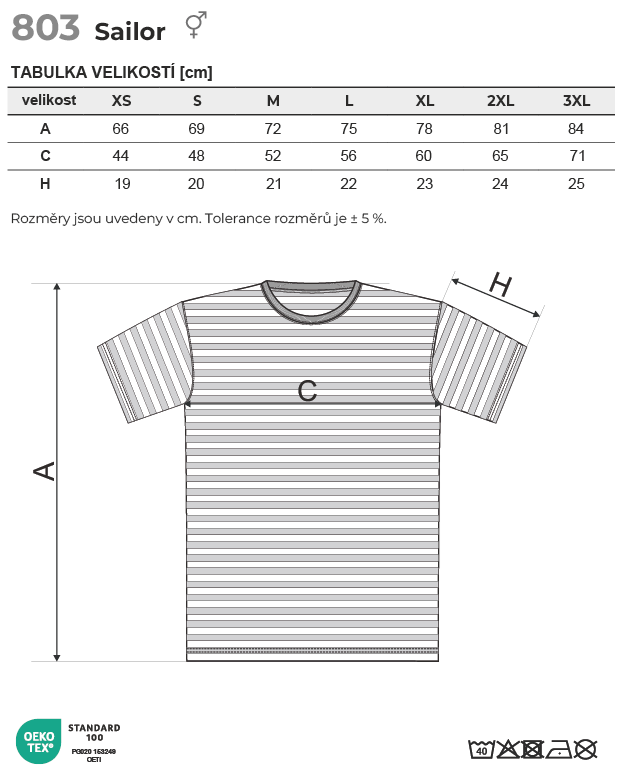 803 Sailor tričko unisex Tabulka velikostí
